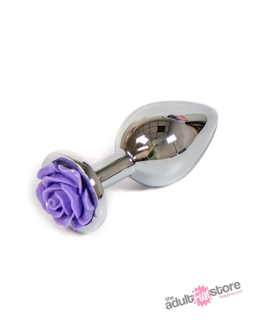 NS Novelties - Rear Assets - Aluminum Rose Butt Plug - Silver/Purple - Medium - 3.5 Inch - Stag Shop