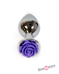 NS Novelties - Rear Assets - Aluminum Rose Butt Plug - Silver/Purple - Medium - 3.5 Inch - Stag Shop