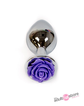 NS Novelties - Rear Assets - Aluminum Rose Butt Plug - Silver/Purple - Medium - 3.5 Inch - Stag Shop