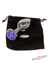 NS Novelties - Rear Assets - Aluminum Rose Butt Plug - Silver/Purple - Medium - 3.5 Inch - Stag Shop
