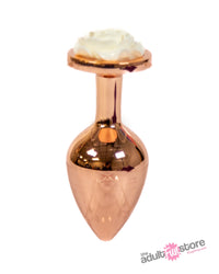 NS Novelties - Rear Assets - Aluminum Rose Butt Plug - Gold/White - Medium - 3.5 Inch - Stag Shop