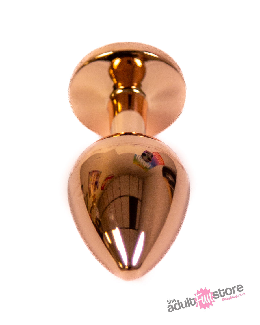 NS Novelties - Rear Assets - Aluminum Rose Butt Plug - Gold/White - Medium - 3.5 Inch - Stag Shop