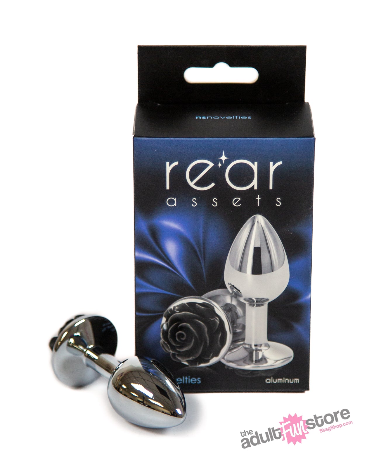 NS Novelties - Rear Assets - Aluminum Rose Butt Plug - Black/Silver - Small - 3 inch - Stag Shop