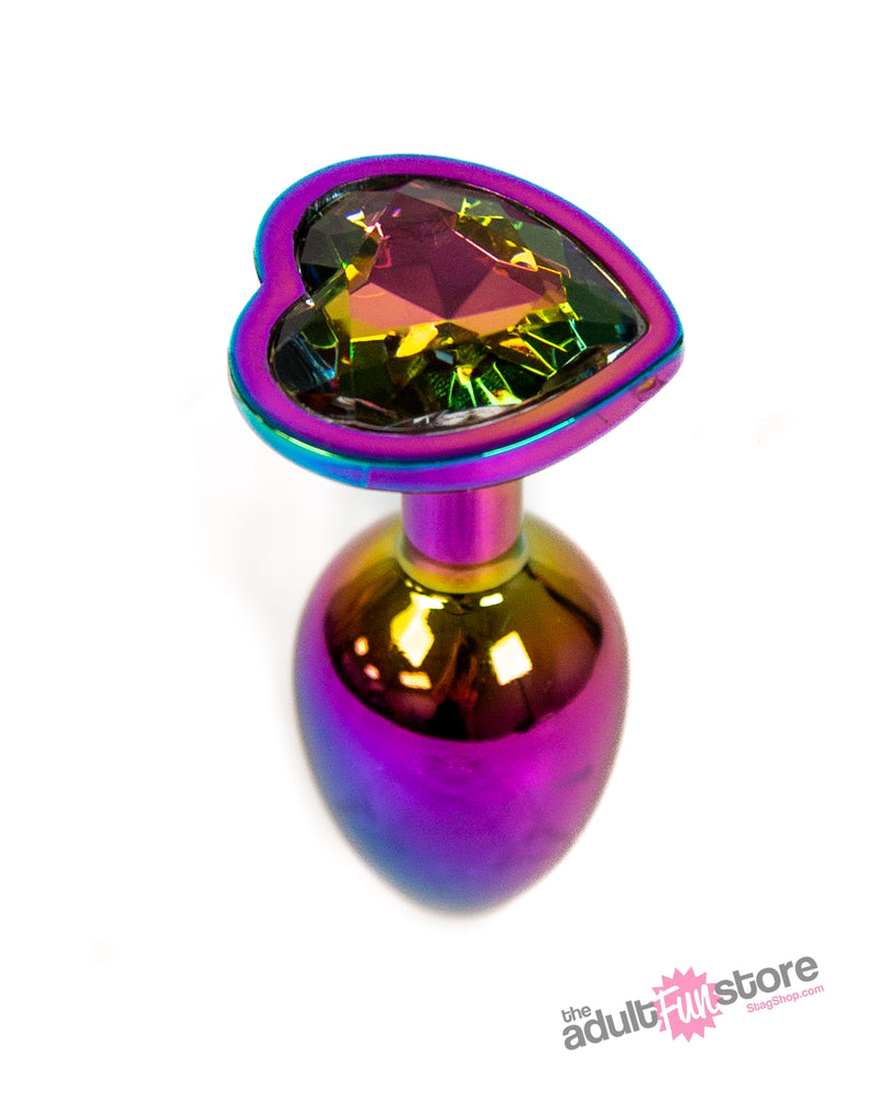 NS Novelties - Rear Assets - Aluminum Heart Butt Plug - Multicolour/Rainbow - 2.75 Inch - Stag Shop