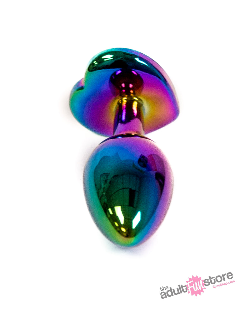 NS Novelties - Rear Assets - Aluminum Heart Butt Plug - Multicolour/Rainbow - 2.75 Inch - Stag Shop