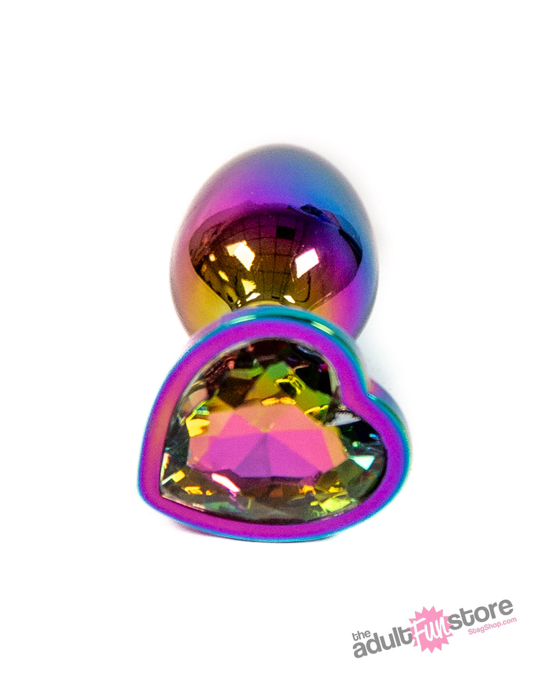 NS Novelties - Rear Assets - Aluminum Heart Butt Plug - Multicolour/Rainbow - 2.75 Inch - Stag Shop
