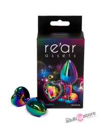 NS Novelties - Rear Assets - Aluminum Heart Butt Plug - Multicolour/Rainbow - 2.75 Inch - Stag Shop