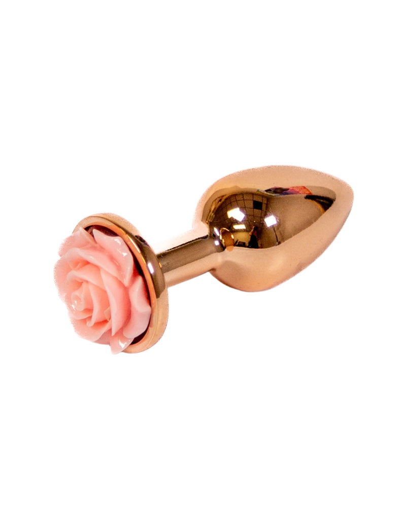 NS Novelties - Rear Assets - Aluminum Rose Butt Plug - Gold/Pink - Small - 3 Inch - Stag Shop