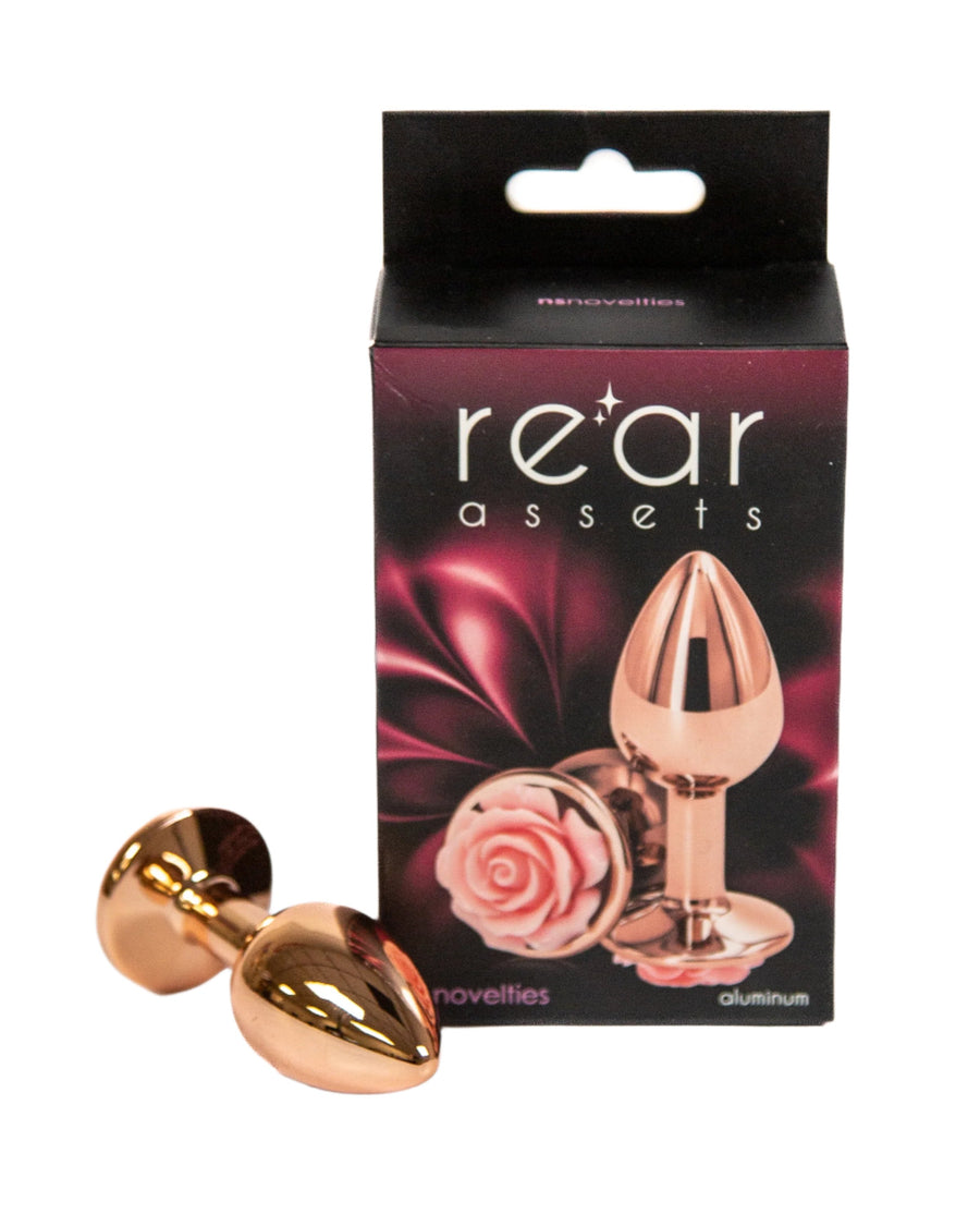 NS Novelties - Rear Assets - Aluminum Rose Butt Plug - Gold/Pink - Small - 3 Inch - Stag Shop