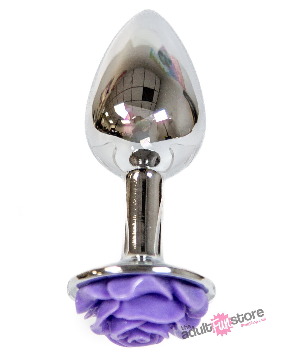 NS Novelties - Rear Assets - Aluminum Rose Butt Plug - Purple/Silver - Small - 3 Inch - Stag Shop