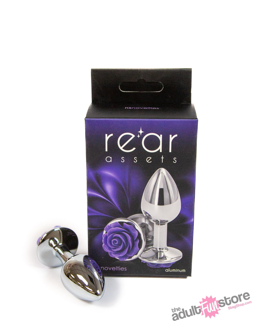 NS Novelties - Rear Assets - Aluminum Rose Butt Plug - Purple/Silver - Small - 3 Inch - Stag Shop