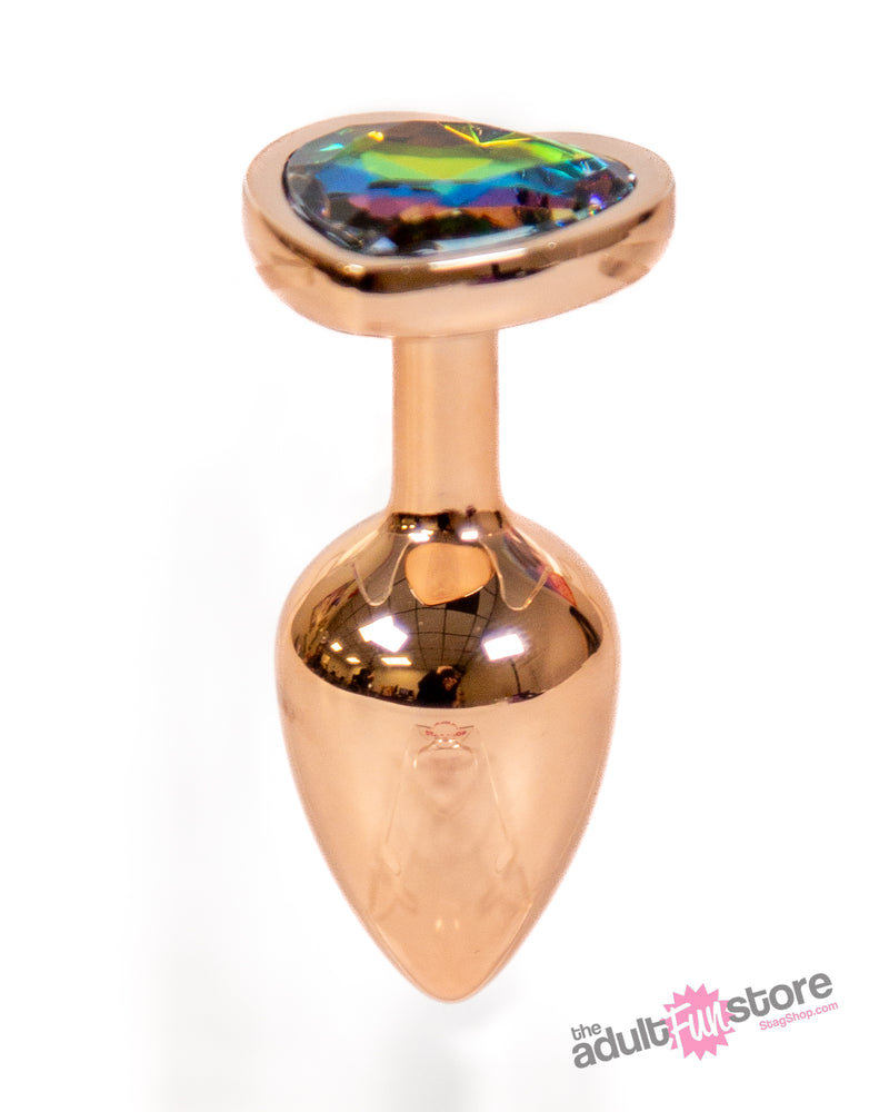 NS Novelties - Rear Assets - Aluminum Heart Butt Plug - Rose Gold/Rainbow -  2.75 Inch - Stag Shop