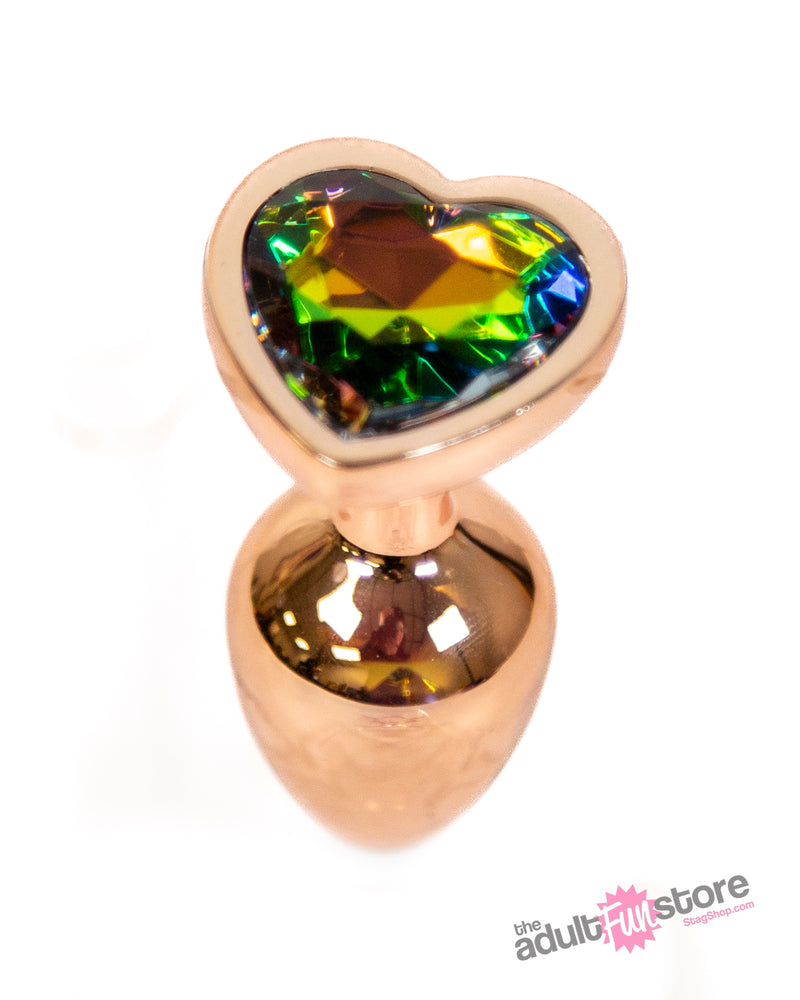 NS Novelties - Rear Assets - Aluminum Heart Butt Plug - Rose Gold/Rainbow -  2.75 Inch - Stag Shop