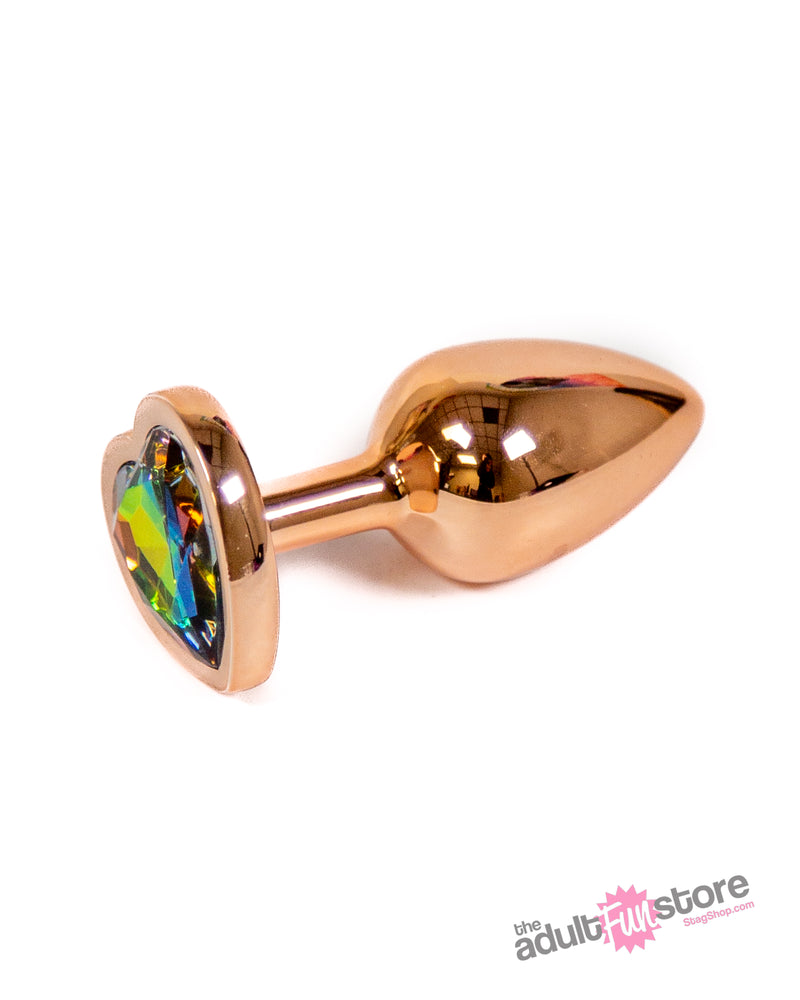 NS Novelties - Rear Assets - Aluminum Heart Butt Plug - Rose Gold/Rainbow -  2.75 Inch - Stag Shop