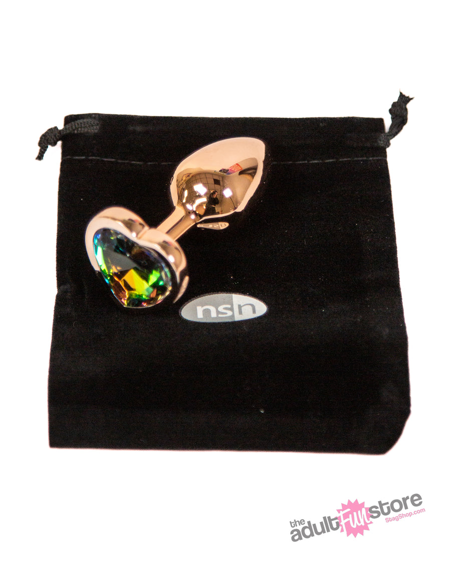 NS Novelties - Rear Assets - Aluminum Heart Butt Plug - Rose Gold/Rainbow -  2.75 Inch - Stag Shop