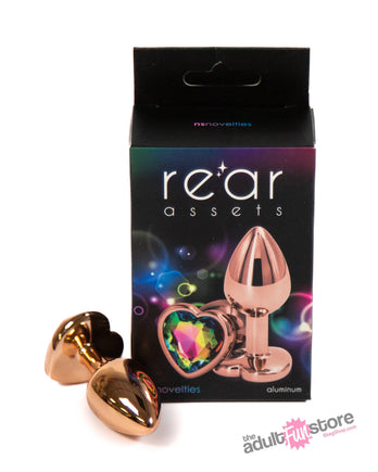 NS Novelties - Rear Assets - Aluminum Heart Butt Plug - Rose Gold/Rainbow -  2.75 Inch - Stag Shop