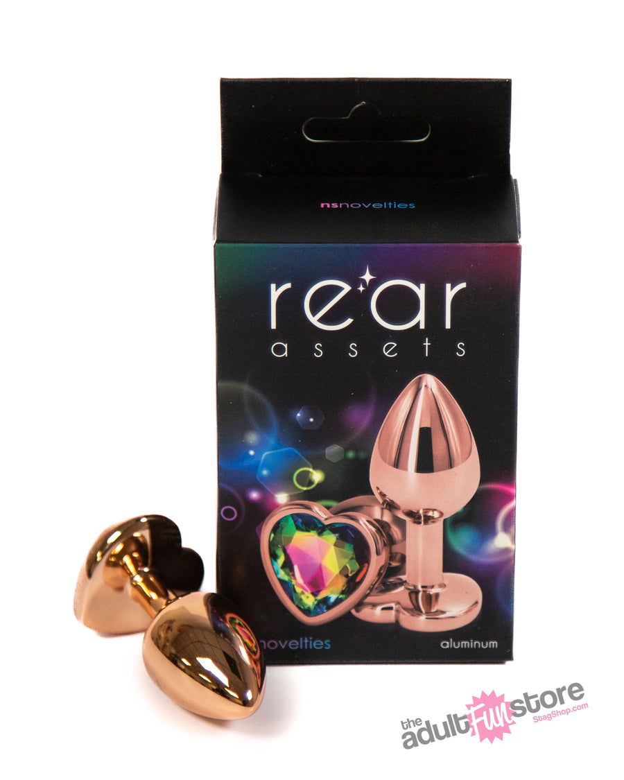 NS Novelties - Rear Assets - Aluminum Heart Butt Plug - Rose Gold/Rainbow -  2.75 Inch - Stag Shop
