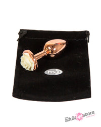 NS Novelties - Rear Assets - Aluminum Rose Butt Plug - Gold/White - Small - 3 Inch - Stag Shop