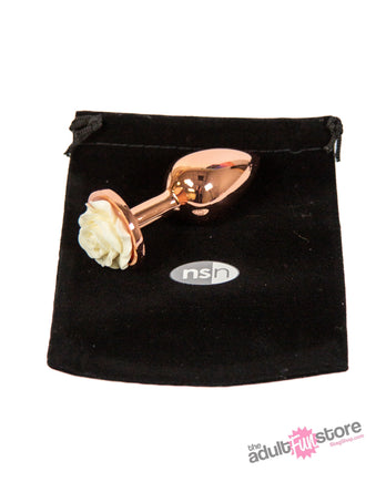 NS Novelties - Rear Assets - Aluminum Rose Butt Plug - Gold/White - Small - 3 Inch - Stag Shop