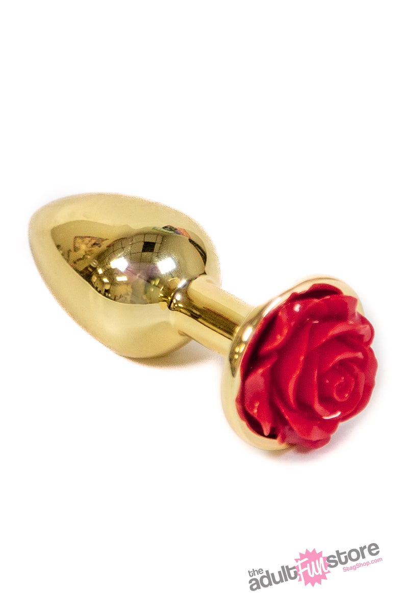 NS Novelties - Rear Assets - Aluminum Rose Butt Plug - Gold/Red - Small - 3 Inch - Stag Shop