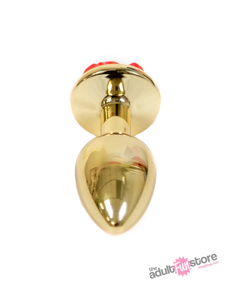 NS Novelties - Rear Assets - Aluminum Rose Butt Plug - Gold/Red - Small - 3 Inch - Stag Shop