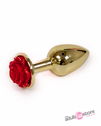 NS Novelties - Rear Assets - Aluminum Rose Butt Plug - Gold/Red - Small - 3 Inch - Stag Shop