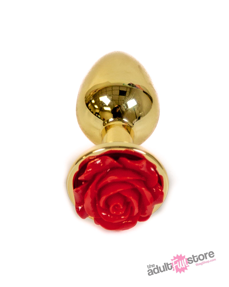NS Novelties - Rear Assets - Aluminum Rose Butt Plug - Gold/Red - Small - 3 Inch - Stag Shop