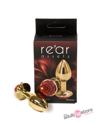 NS Novelties - Rear Assets - Aluminum Rose Butt Plug - Gold/Red - Small - 3 Inch - Stag Shop