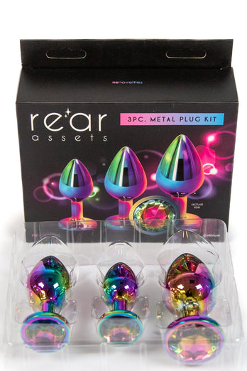 NS Novelties - Rear Assets - 3 Pc Jewelled Aluminum Anal Training Kit - Multicolour - Stag Shop