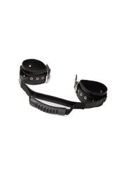 Ouch by Shots Toys - Adjustable Leather Handcuffs With Handle - Black - Stag Shop