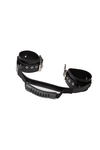 Ouch by Shots Toys - Adjustable Leather Handcuffs With Handle - Black - Stag Shop