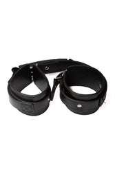 Ouch by Shots Toys - Adjustable Leather Handcuffs With Handle - Black - Stag Shop