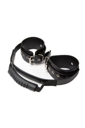 Ouch by Shots Toys - Adjustable Leather Handcuffs With Handle - Black - Stag Shop