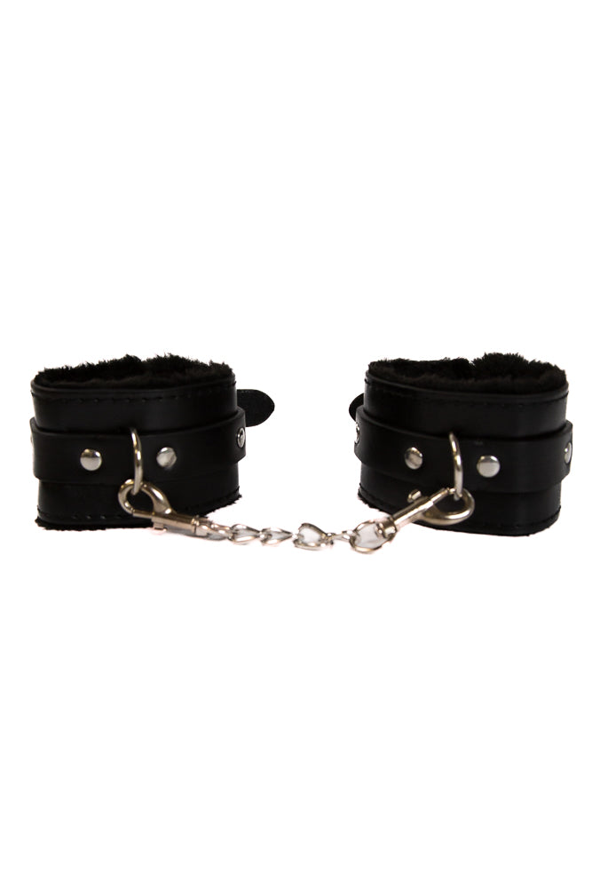 OUCH! Black & White Plush Bonded Leather Ankle Cuffs – Adult Stuff