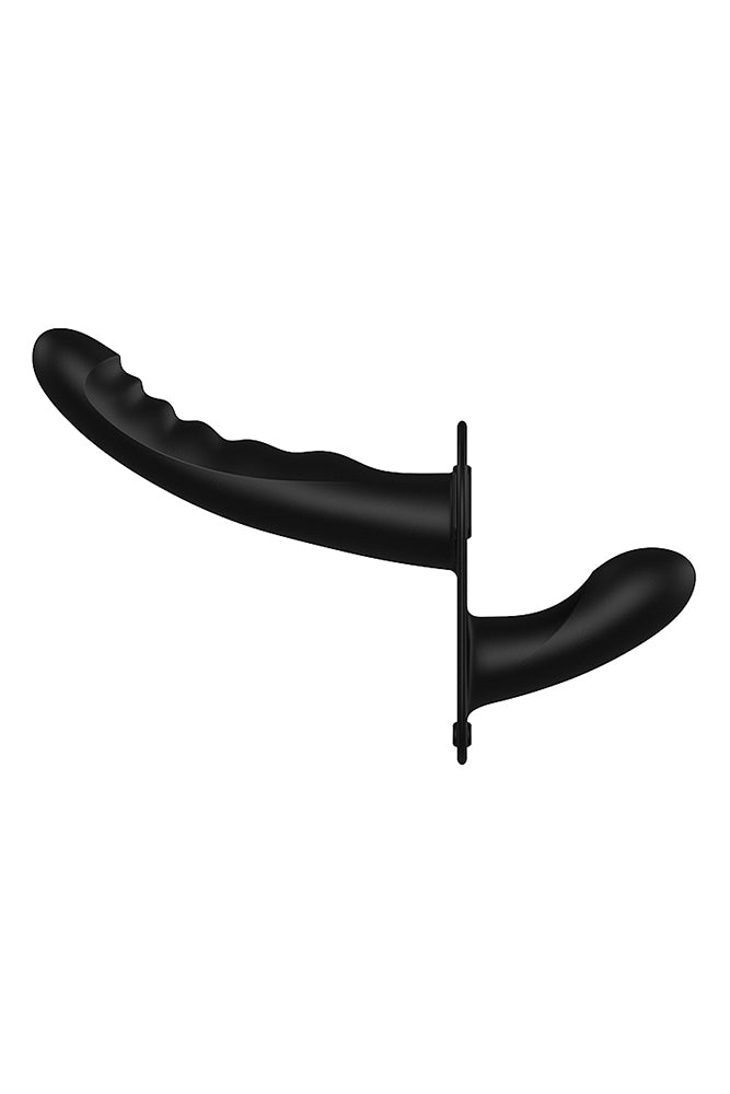 Ouch by Shots Toys - Dual Silicone Ribbed Strap-On - Black - Stag Shop
