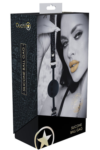 Ouch International - Rome Collection - Breathable Silicone Ball Gag - Black/Gold - Stag Shop