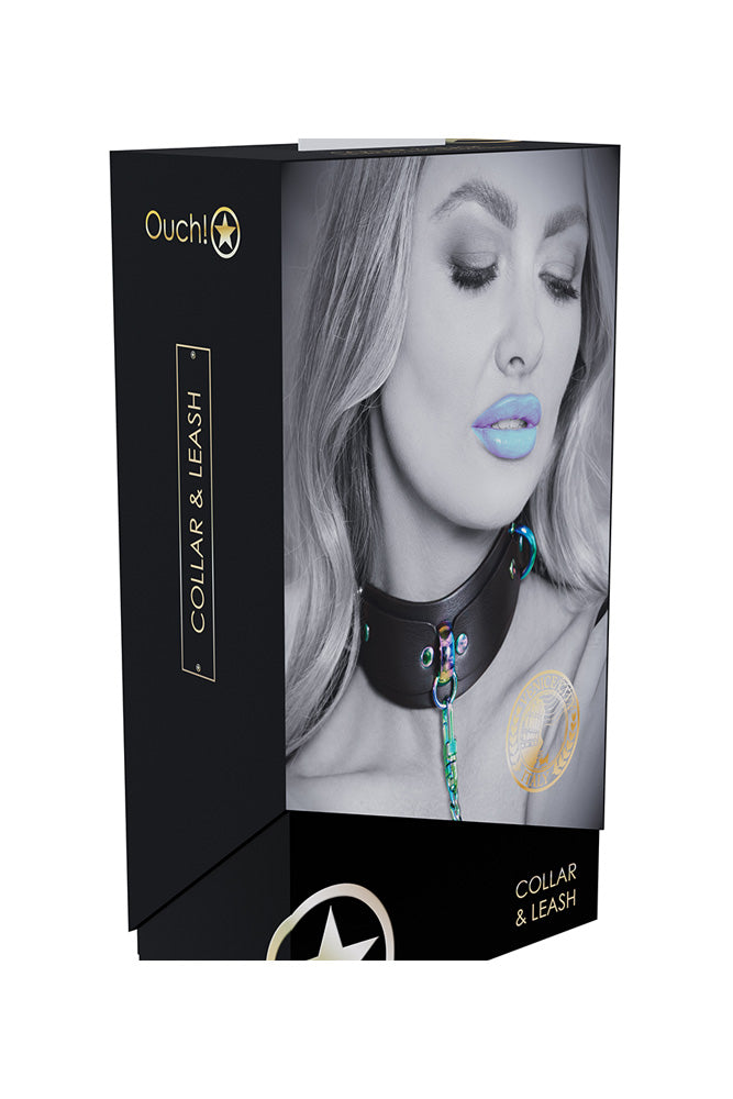 Ouch International - Venice Collection - Collar with Leash - Black/Iridescent - Stag Shop