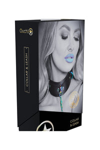 Thumbnail for Ouch International - Venice Collection - Collar with Leash - Black/Iridescent