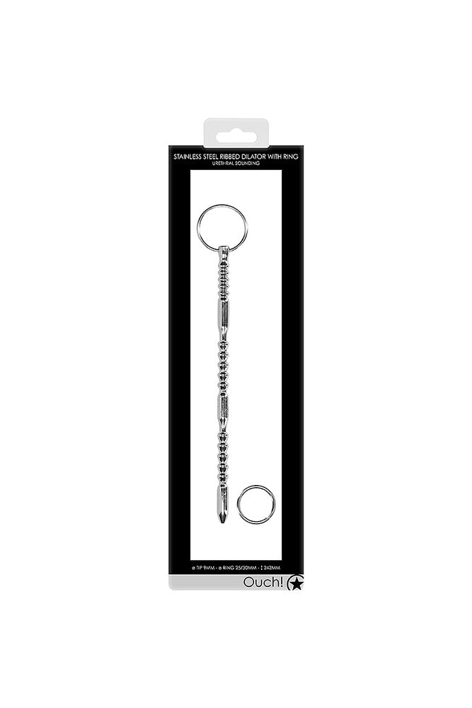 Ouch by Shots Toys - Stainless Steel Ribbed Dilator With Ring - Stag Shop