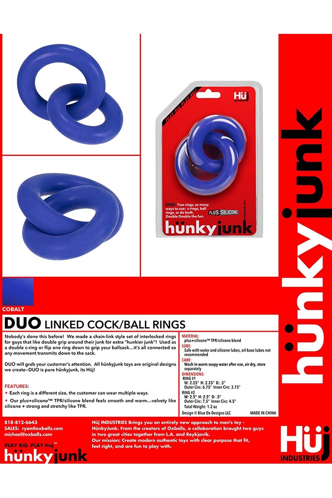 Oxballs - Hunkyjunk - Duo Linked Cock & Ball Ring - Cobalt - Stag Shop