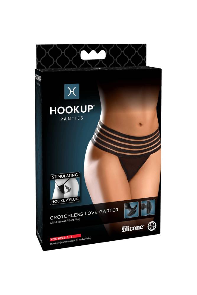 Pipedream - Hookup Panties - Crotchless Love Garter with Attachable Butt Plug - Size S-L - Stag Shop
