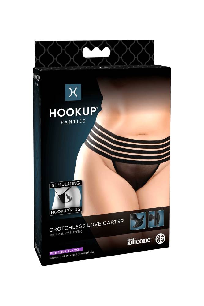 Pipedream - Hookup Panties - Crotchless Love Garter with Attachable Butt Plug - Size XL-XXL - Stag Shop