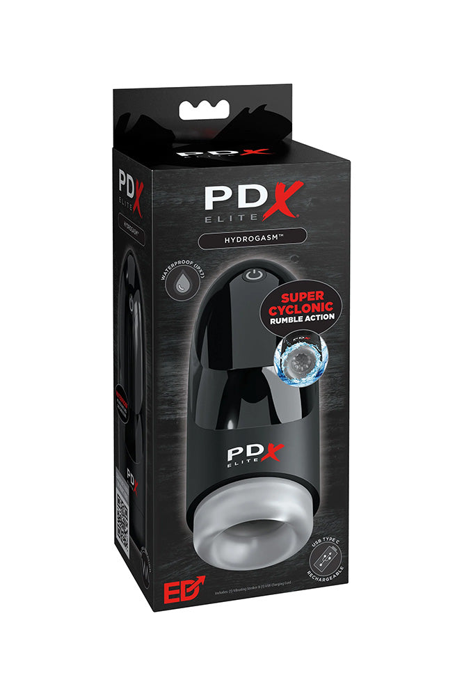 PDX - PDX Elite - Hydrogasm Vibrating & Rotating Masturbator - Black/Clear