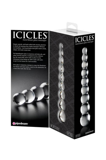 Pipedream - Icicles - No. 2 - Beaded Glass Dildo - Clear - Stag Shop