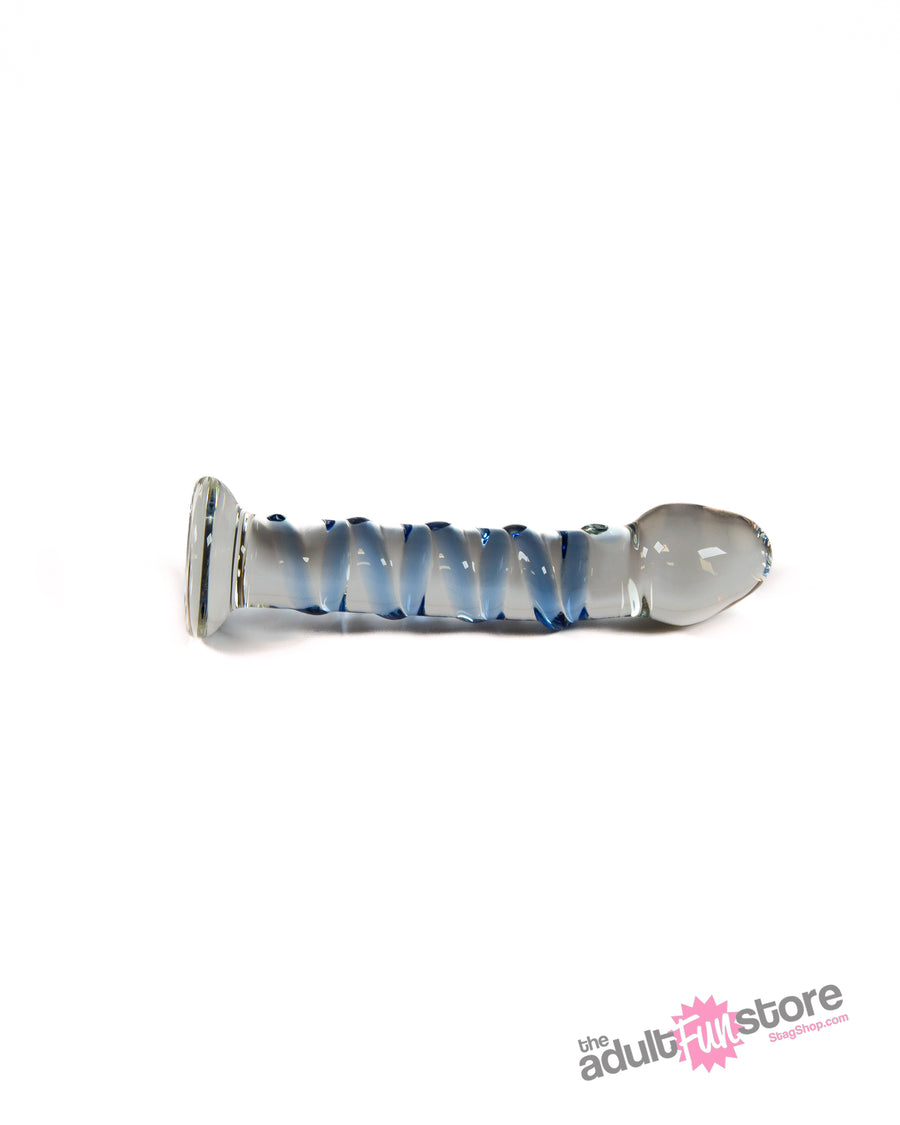 Pipedream - Icicles - No. 5 - Textured Curved Glass Dildo - Clear/Blue - Stag Shop