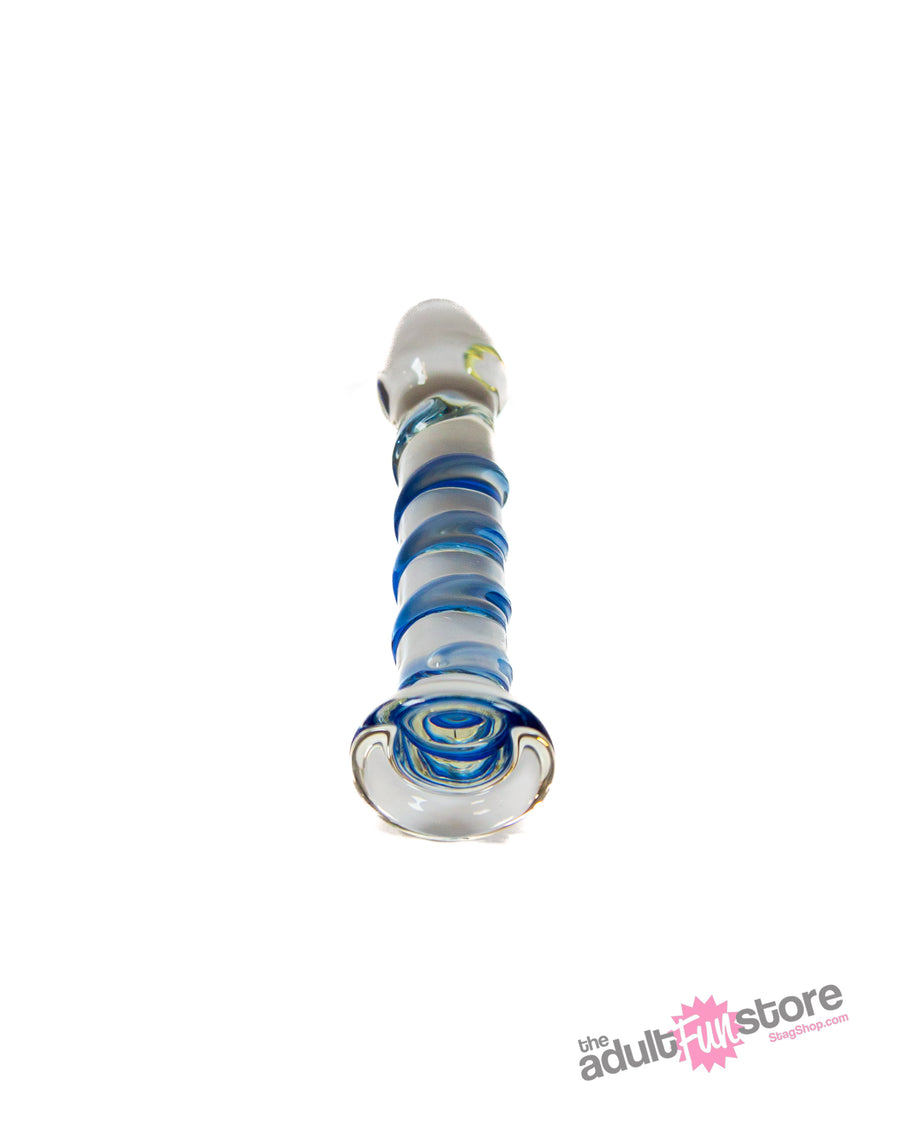 Pipedream - Icicles - No. 5 - Textured Curved Glass Dildo - Clear/Blue - Stag Shop