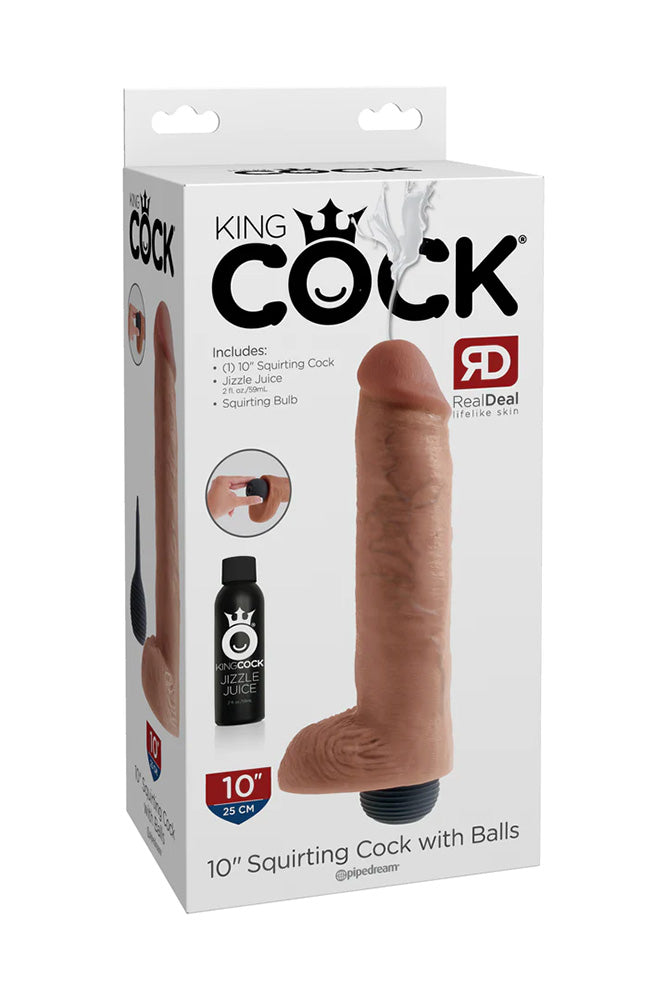 Pipedream - King Cock - Squirting Realistic Cock with Balls - 10 inch - Beige - Stag Shop