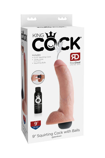 Pipedream - King Cock - Squirting Realistic Cock with Balls - 9 inch - Beige - Stag Shop