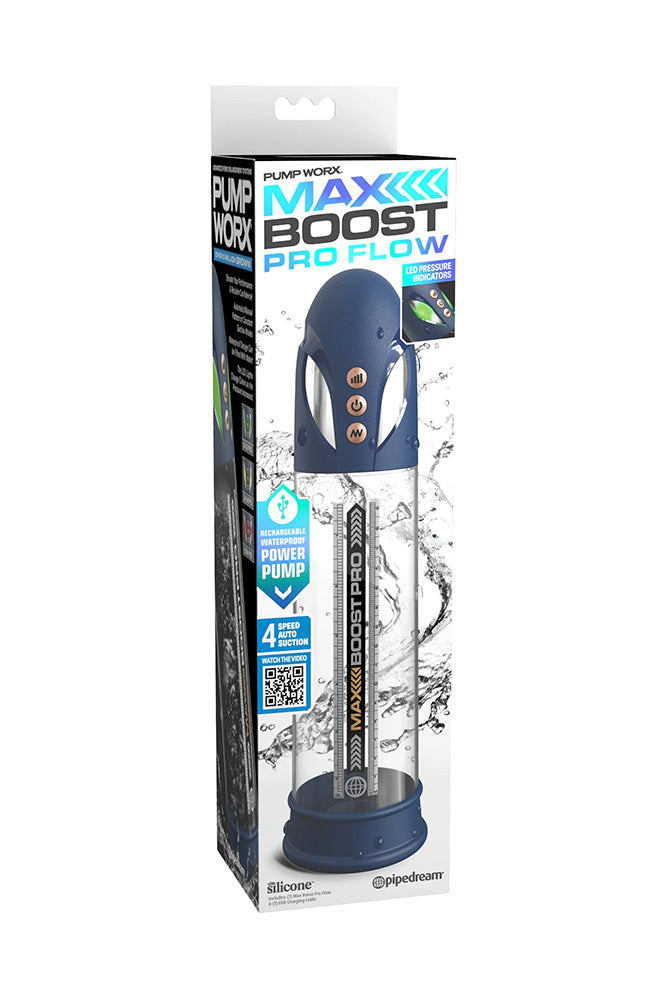 Pipedream - Pump Worx - Max Boost Pro Flow Penis Pump - Blue/Clear - Stag Shop