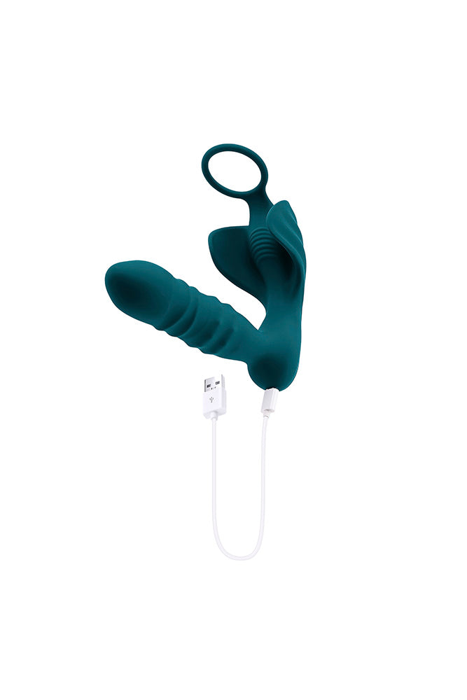 Playboy - Bring It On Thrusting Butt Plug & Cock Ring - Teal - Stag Shop
